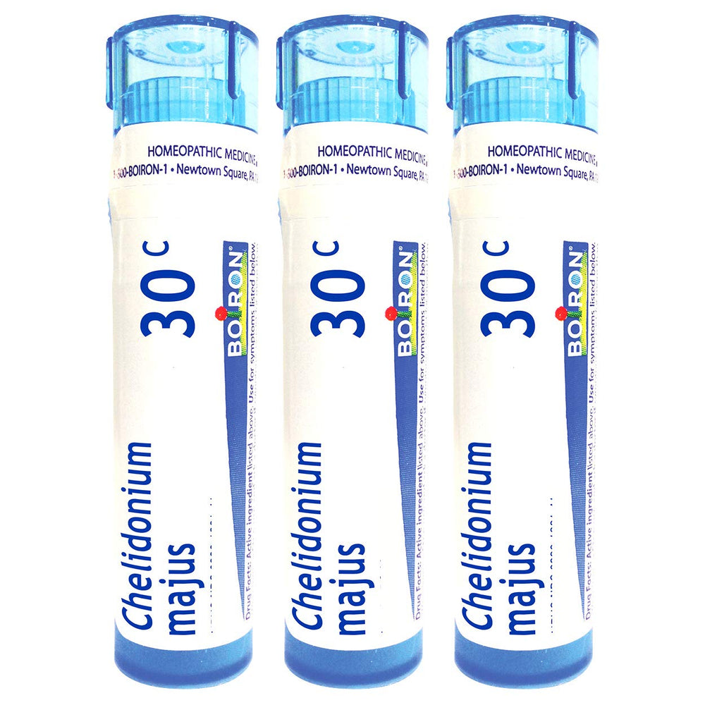 Boiron Chelidonium 30C pellets in tubes for nausea relief on the go