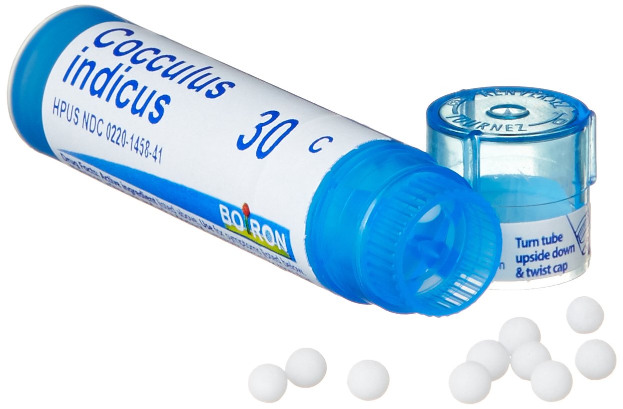 Boiron Cocculus Indicus 30C five-pack display suits family trips.