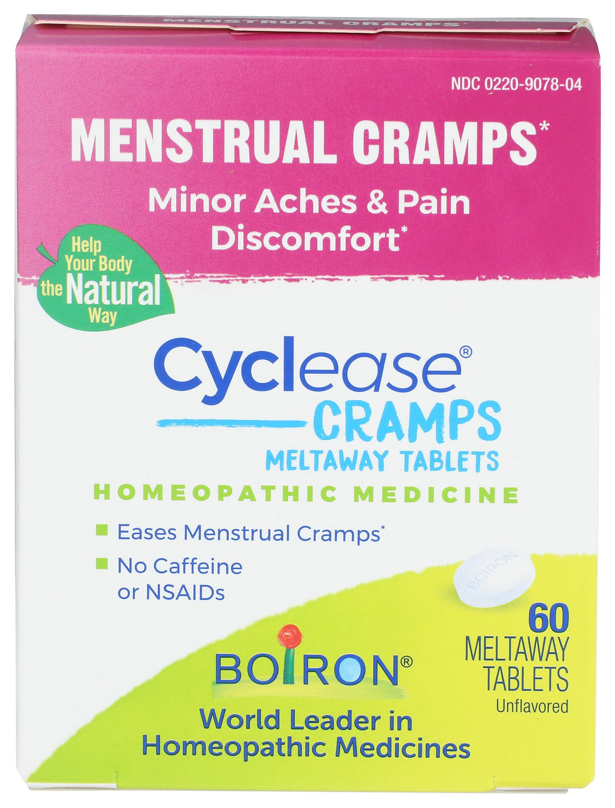 Boiron Cyclease cramp tablets pack shot showing packaging for menstrual comfort.