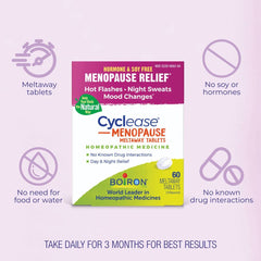 Boiron Cyclease Menopause tablets soothe mood changes and irritability.