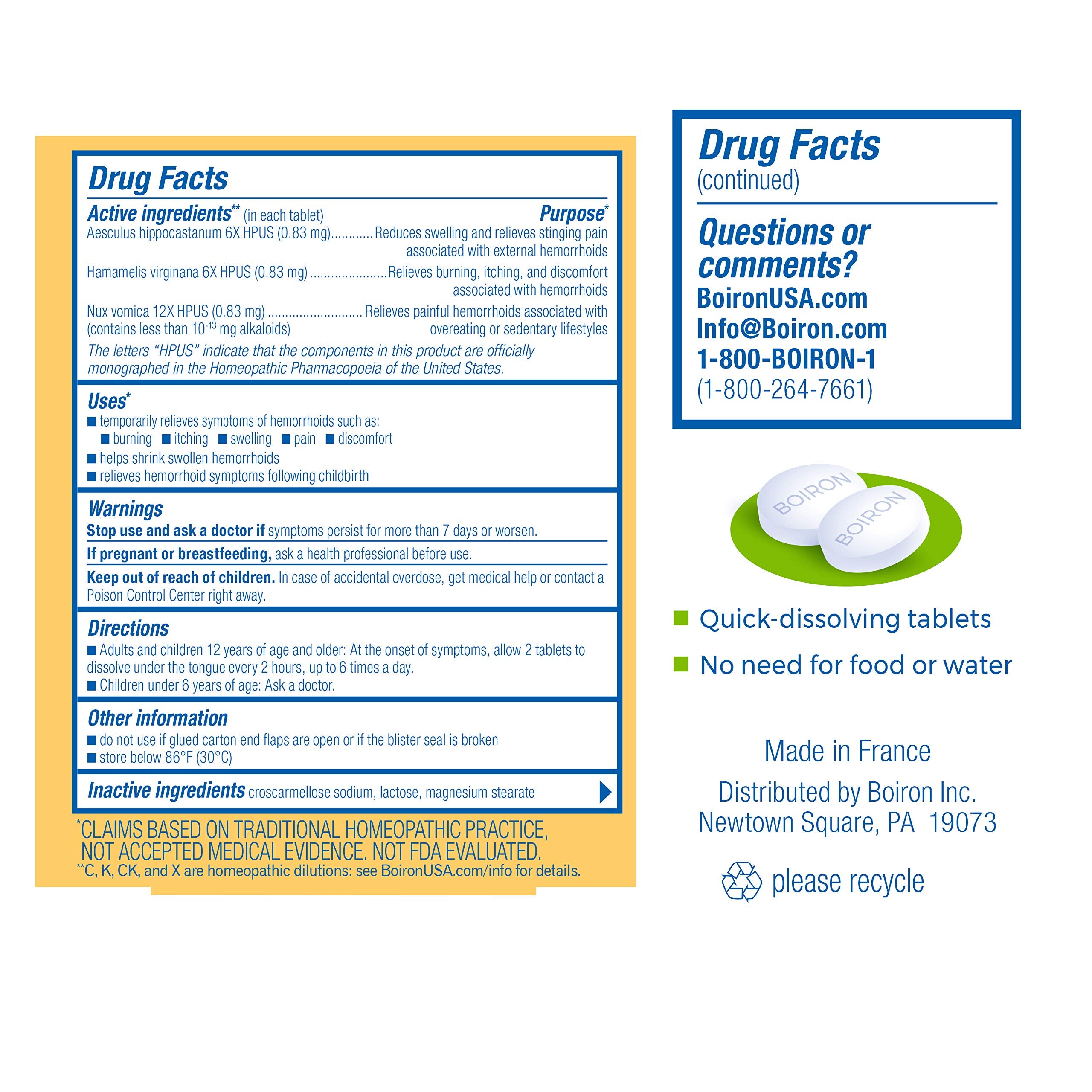 Boiron HemCalm tablets ready for quick use without water.