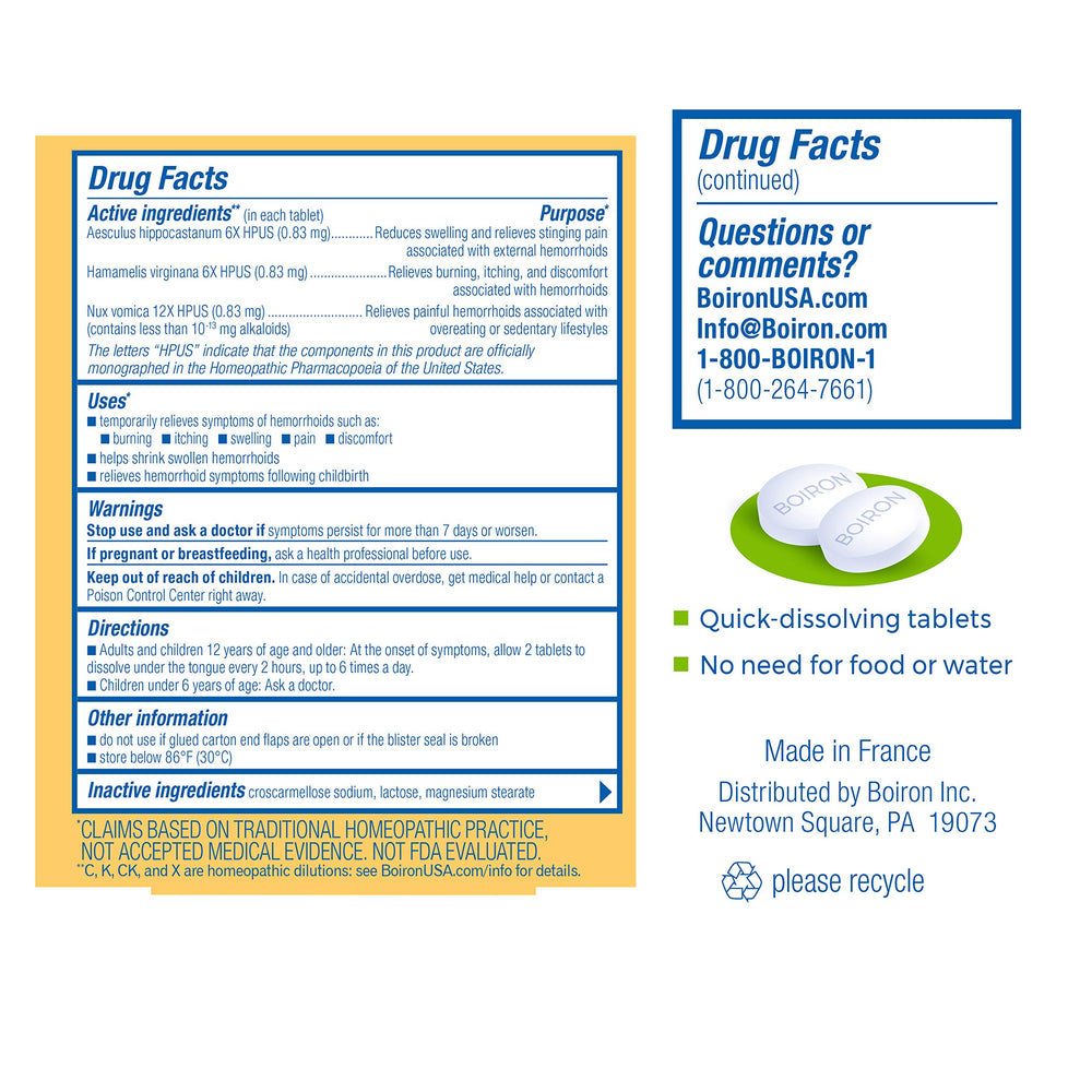 Boiron HemCalm tablets ready for quick use without water.