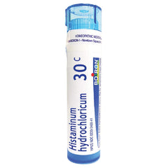 Boiron Histaminum Hydrochloricum 30C pellets bottle, a compact homeopathic allergy relief option.