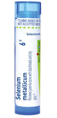 Boiron Selenium Metallicum 6C juvenile acne pellets in a tube for targeted relief.