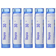 Boiron Sepia 30C bottle for natural mood balance support.