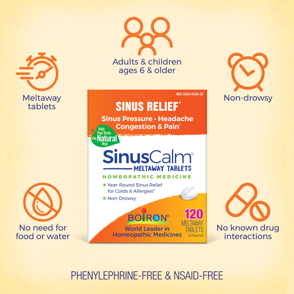 Boiron SinusCalm congestion relief illustrating nasal comfort.
