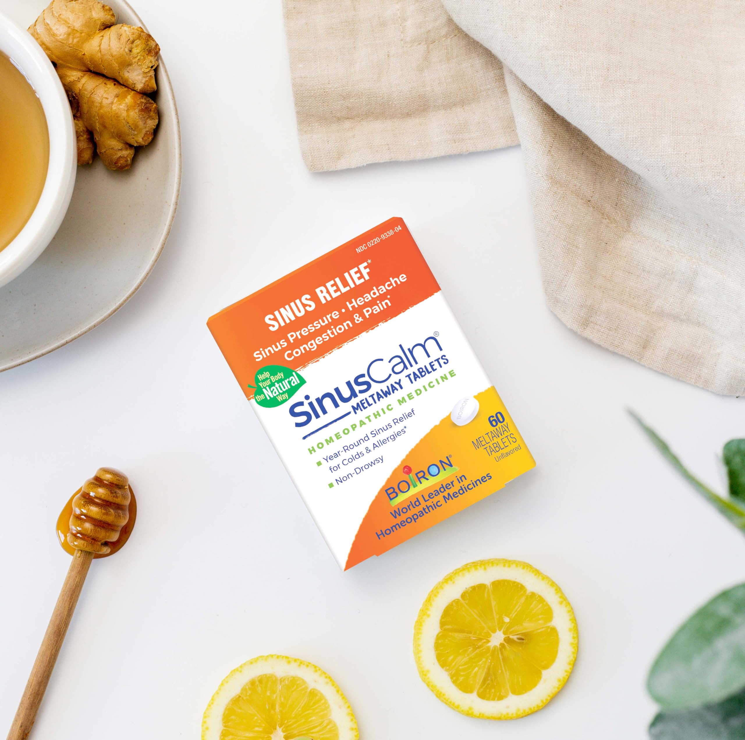 Boiron SinusCalm quick-dissolve tablets in their packaging for convenience.