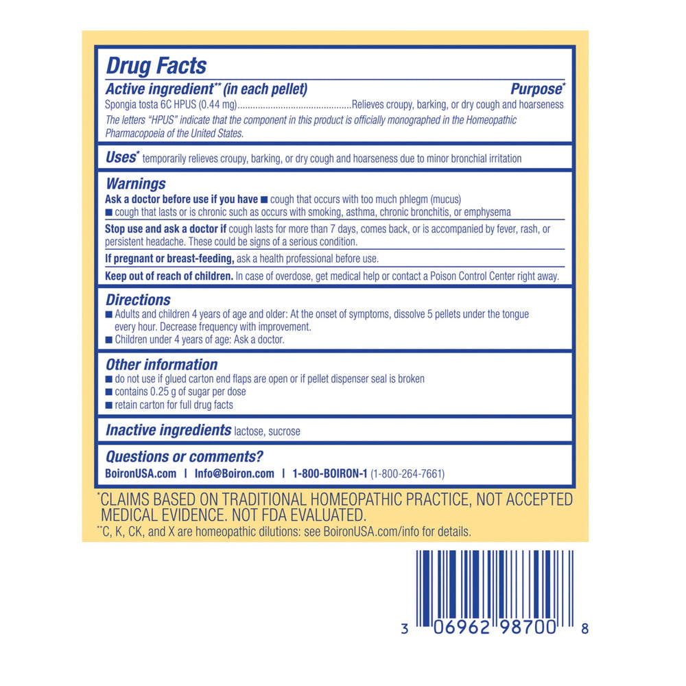 Boiron Spongia Tosta 6C tubes shown as travel-friendly packaging.