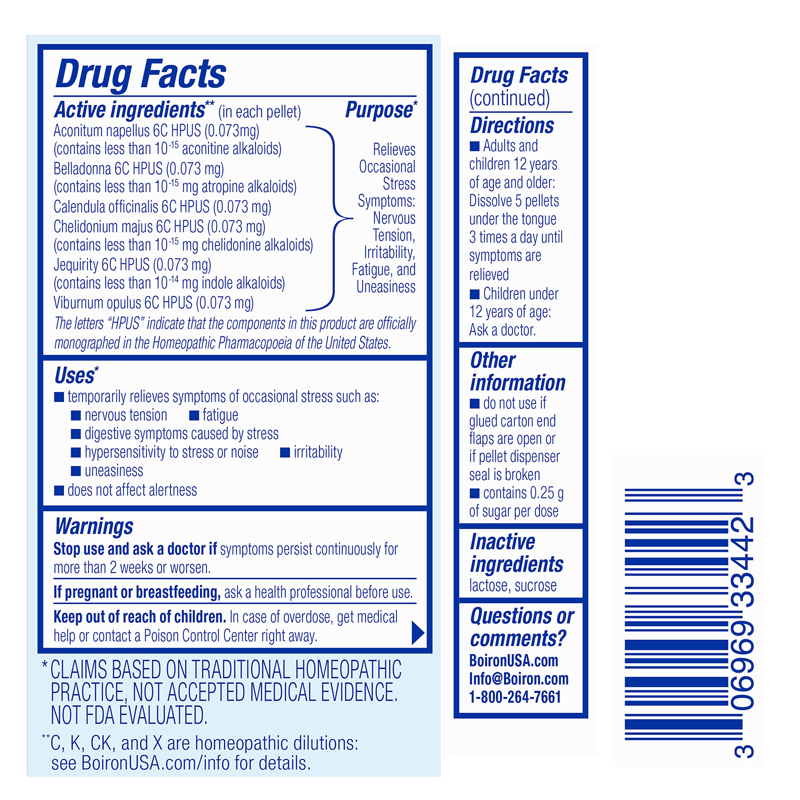 Boiron StressCalm On The Go tubes back view, compact family-friendly packaging.
