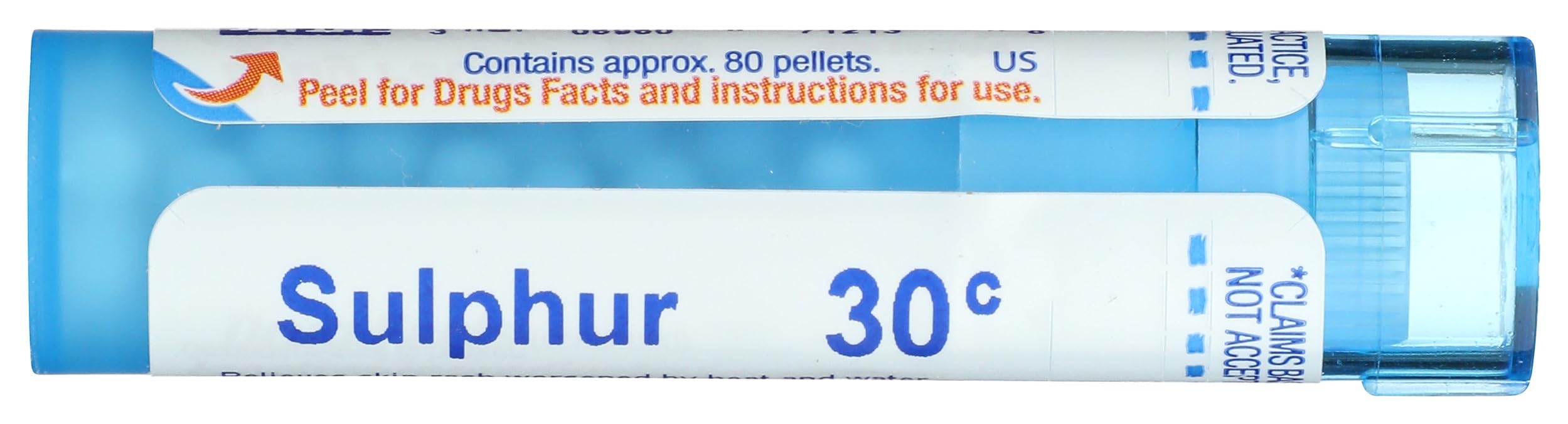 Boiron Sulphur 30C storage bottle, ideal for home kits.