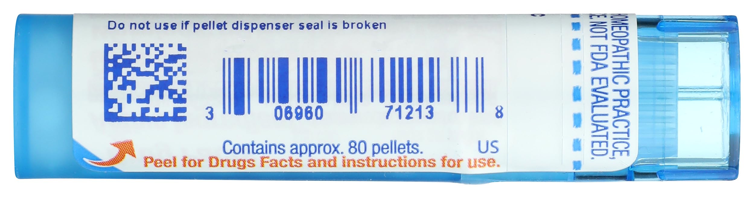Boiron Sulphur 30C tube label close-up shows potency and directions.