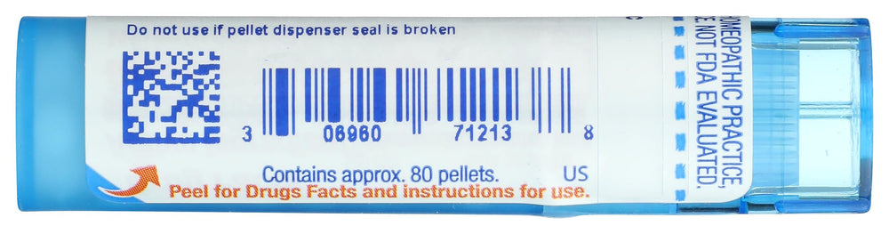 Boiron Sulphur 30C tube label close-up shows potency and directions.