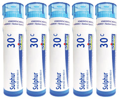 Boiron Sulphur 30C tubes, front view, convenient homeopathic option for skin concerns.
