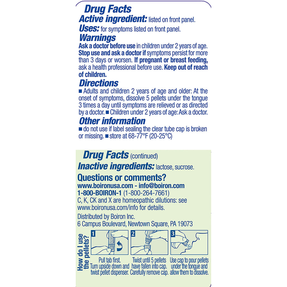 Boiron Symphytum Officinale pellets on pack view, easy home use and five-tube set