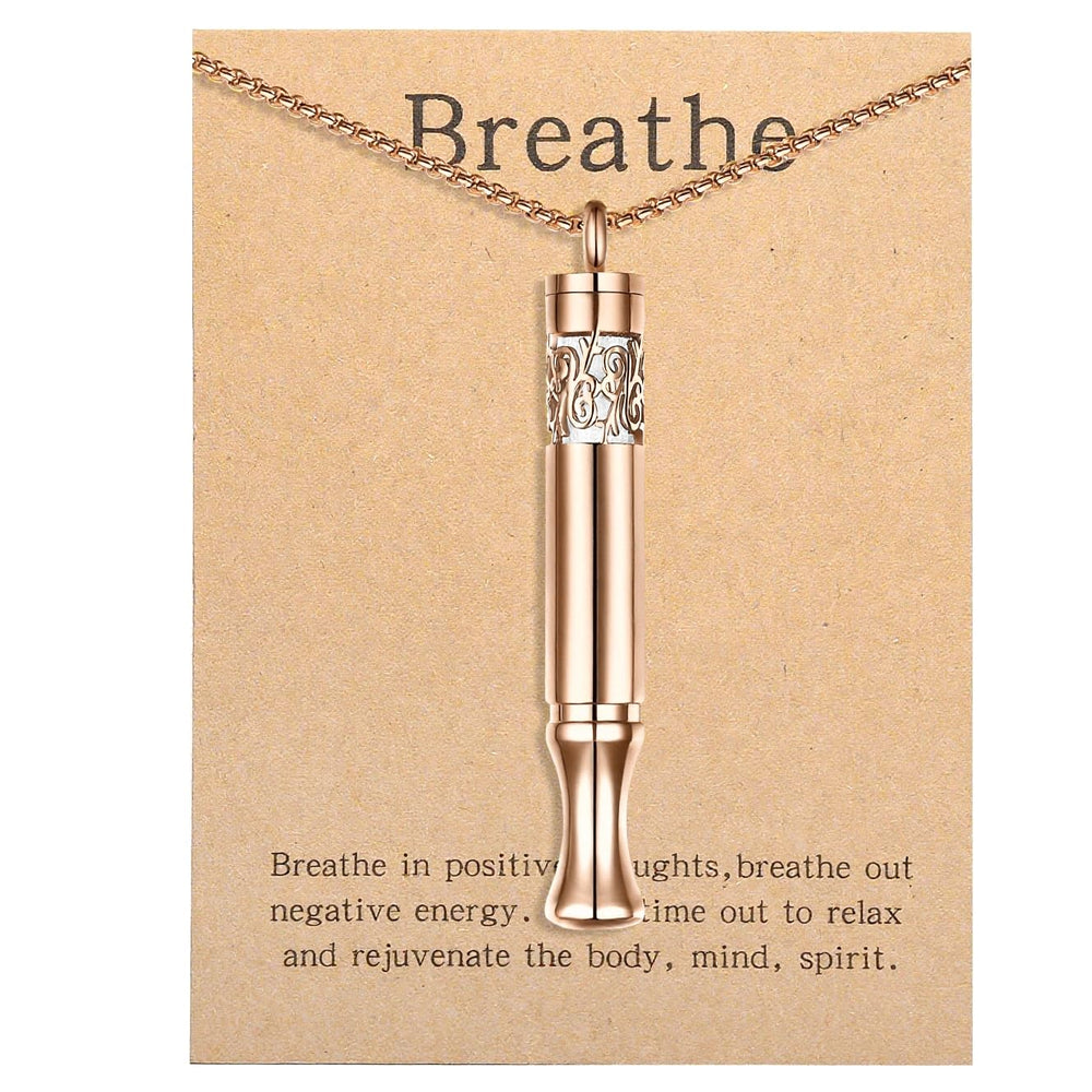 Bolagtier anxiety relief pendant in rose gold, closeup for calming moments.