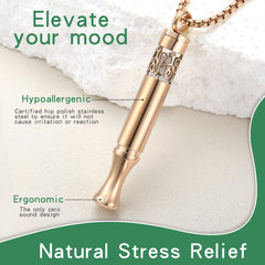 Rose gold diffusion necklace worn for portable aromatherapy.