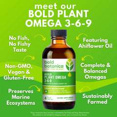 Bold Botanica Ahiflower oil label closeup shows non-GMO vegan formula