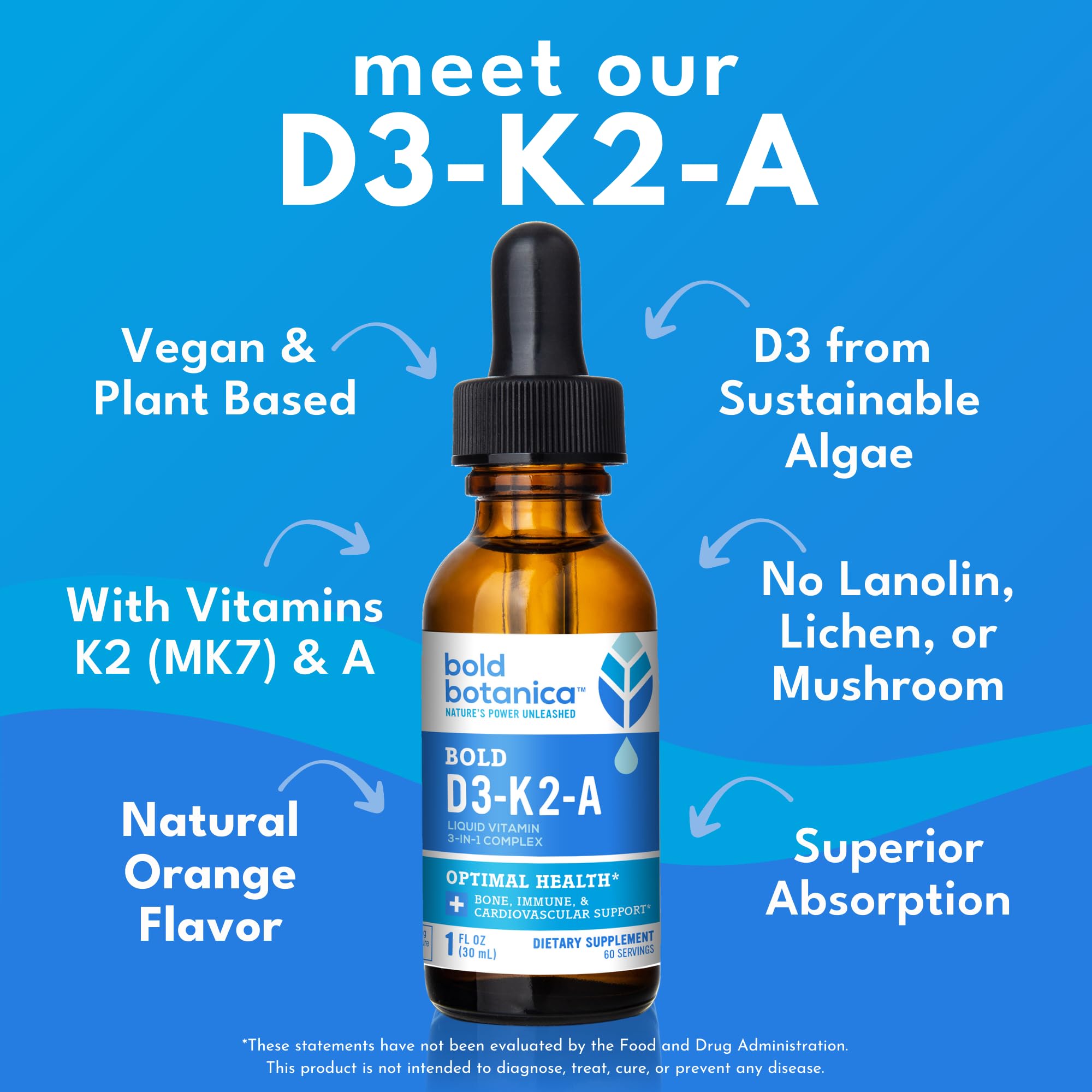 Bold Botanica D3-K2-A dropper close-up showing precise dosing for flexible daily use.