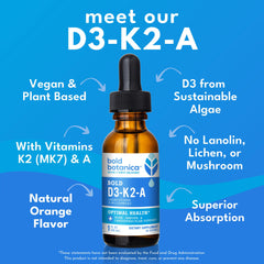 Bold Botanica D3-K2-A dropper close-up showing precise dosing for flexible daily use.