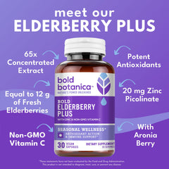 Bold Botanica Elderberry Plus capsules in the bottle ready for daily use.
