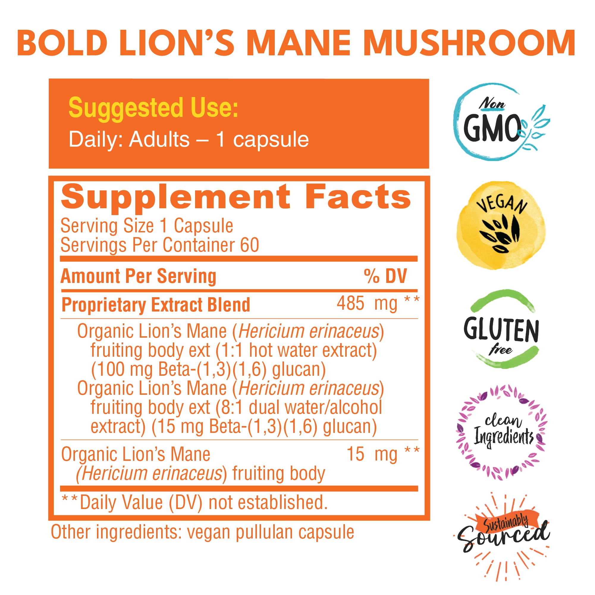 Bold Botanica Lion's Mane bottle — vegan, gluten-free capsules for daily support.