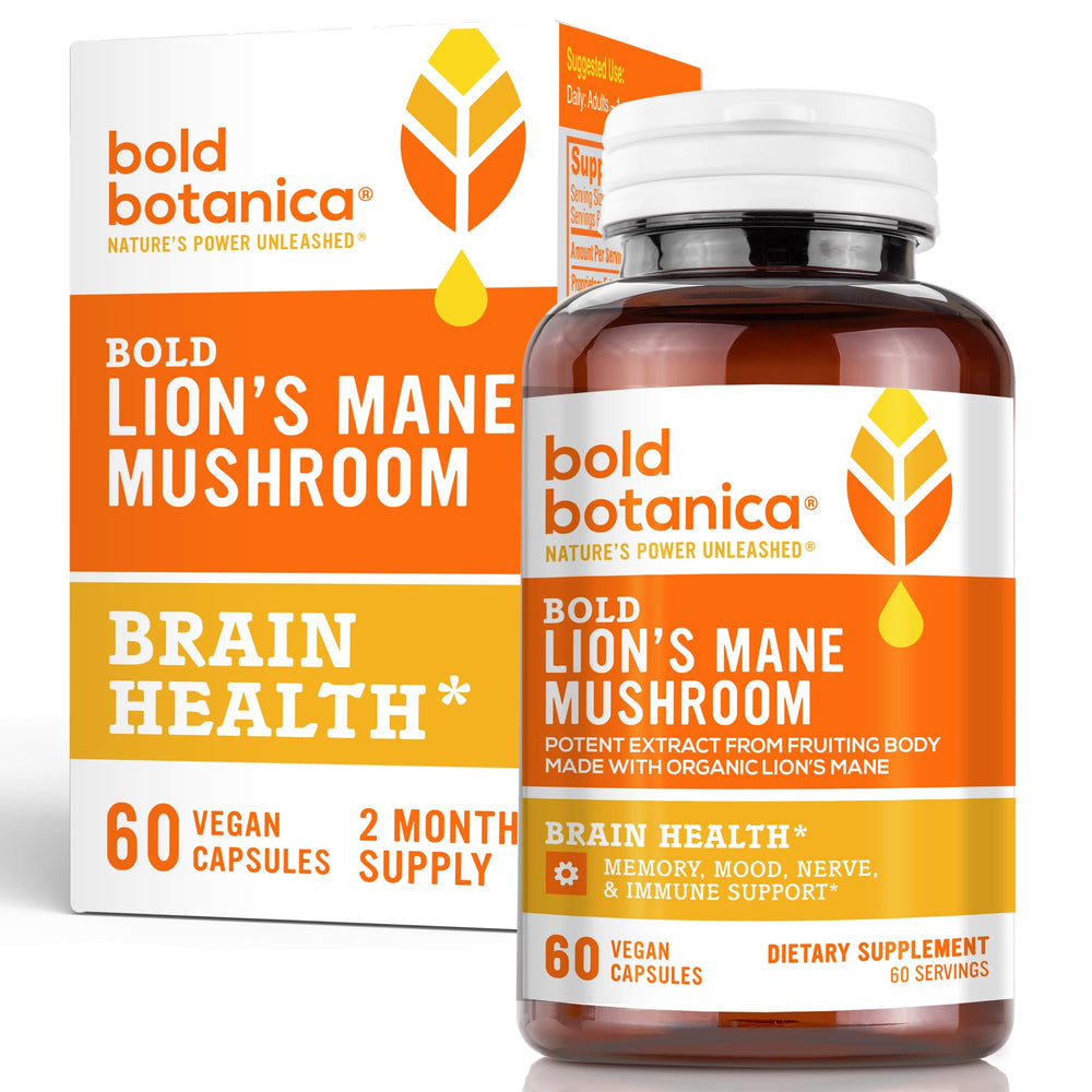 Bold Botanica Lion's Mane capsule pour — convenient daily brain support.