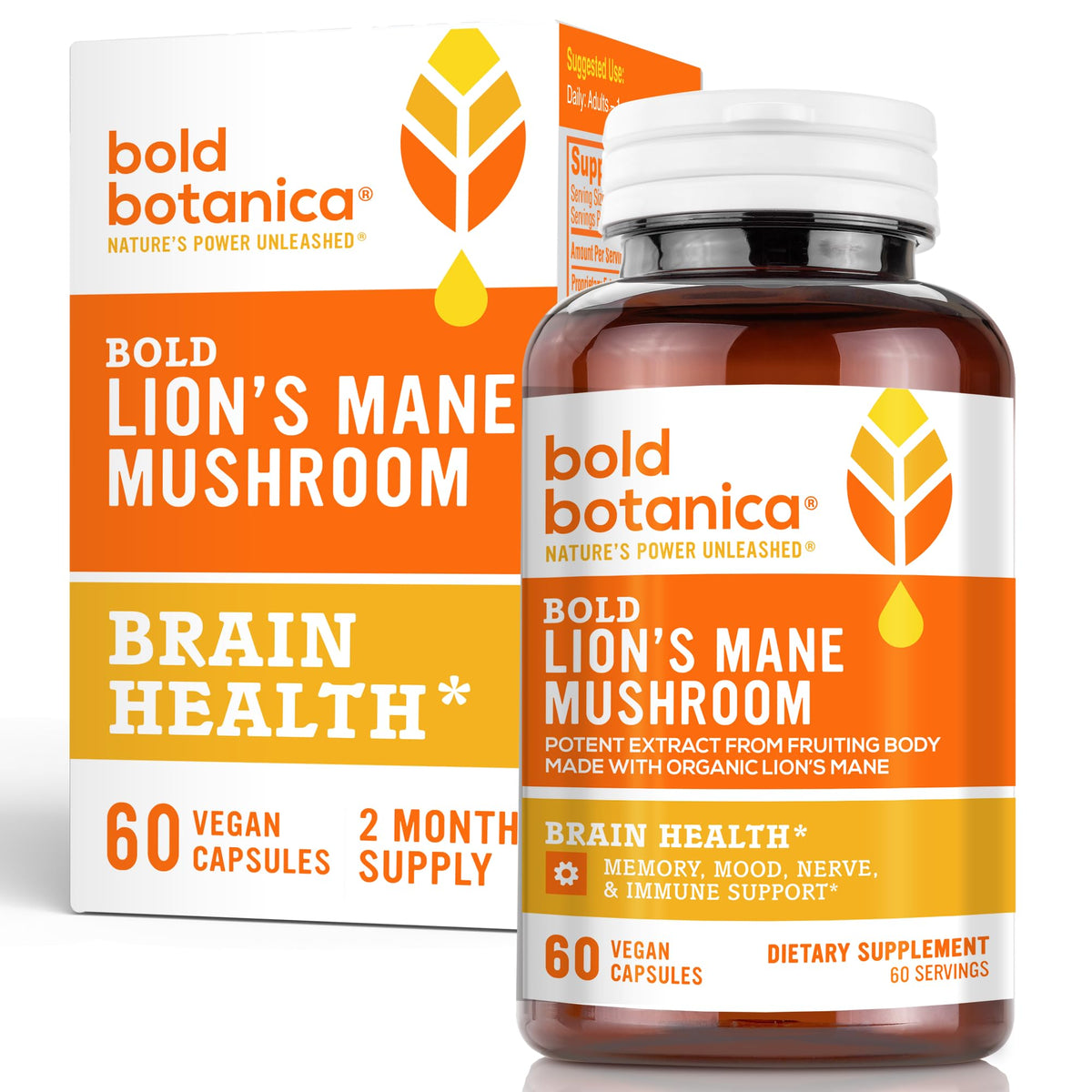 Bold Botanica Lion's Mane capsule pour — convenient daily brain support.