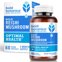 Bold Botanica Reishi capsules bottle pour for easy daily use and convenience.