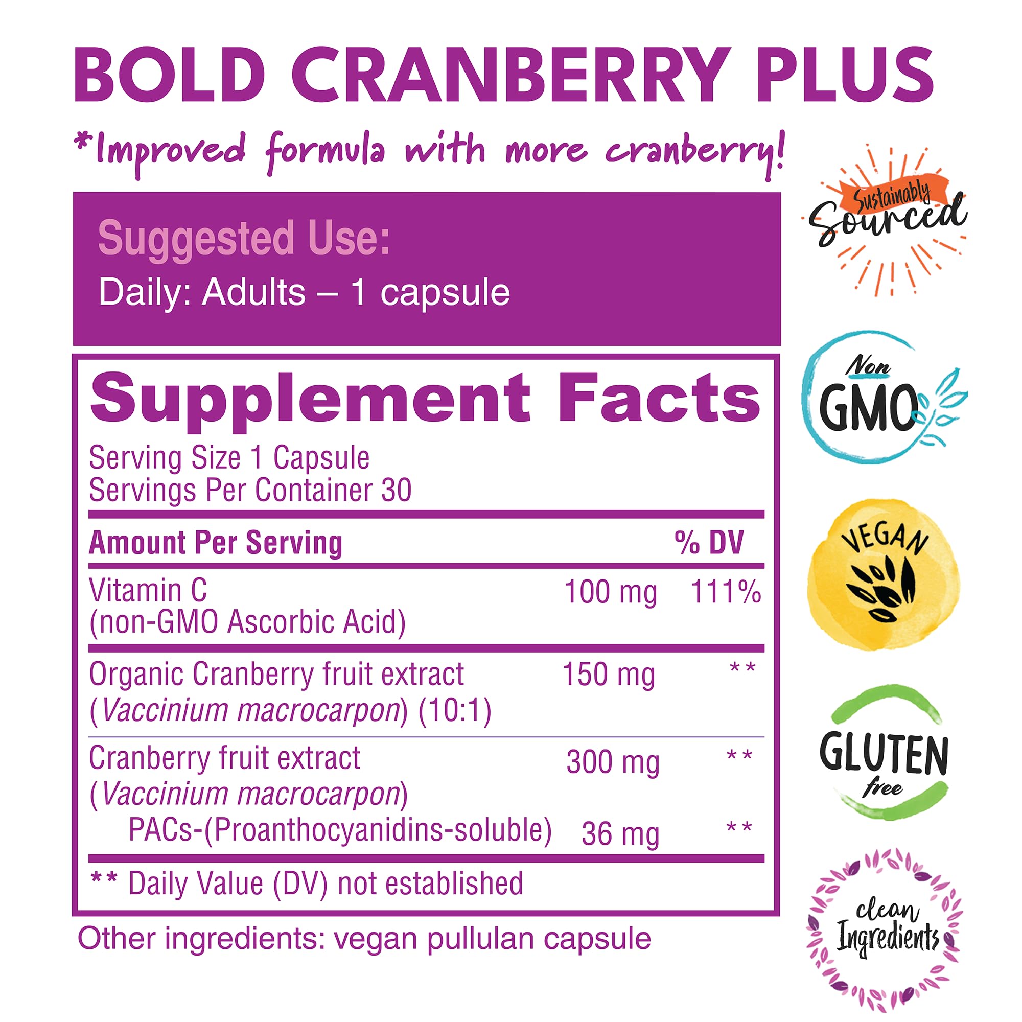 Bold Cranberry Plus pouring capsules suggests easy daily ritual with potential benefits