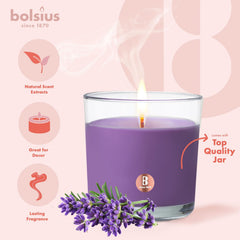 Bolsius lavender candle wick close-up highlighting clean, smokeless burn.