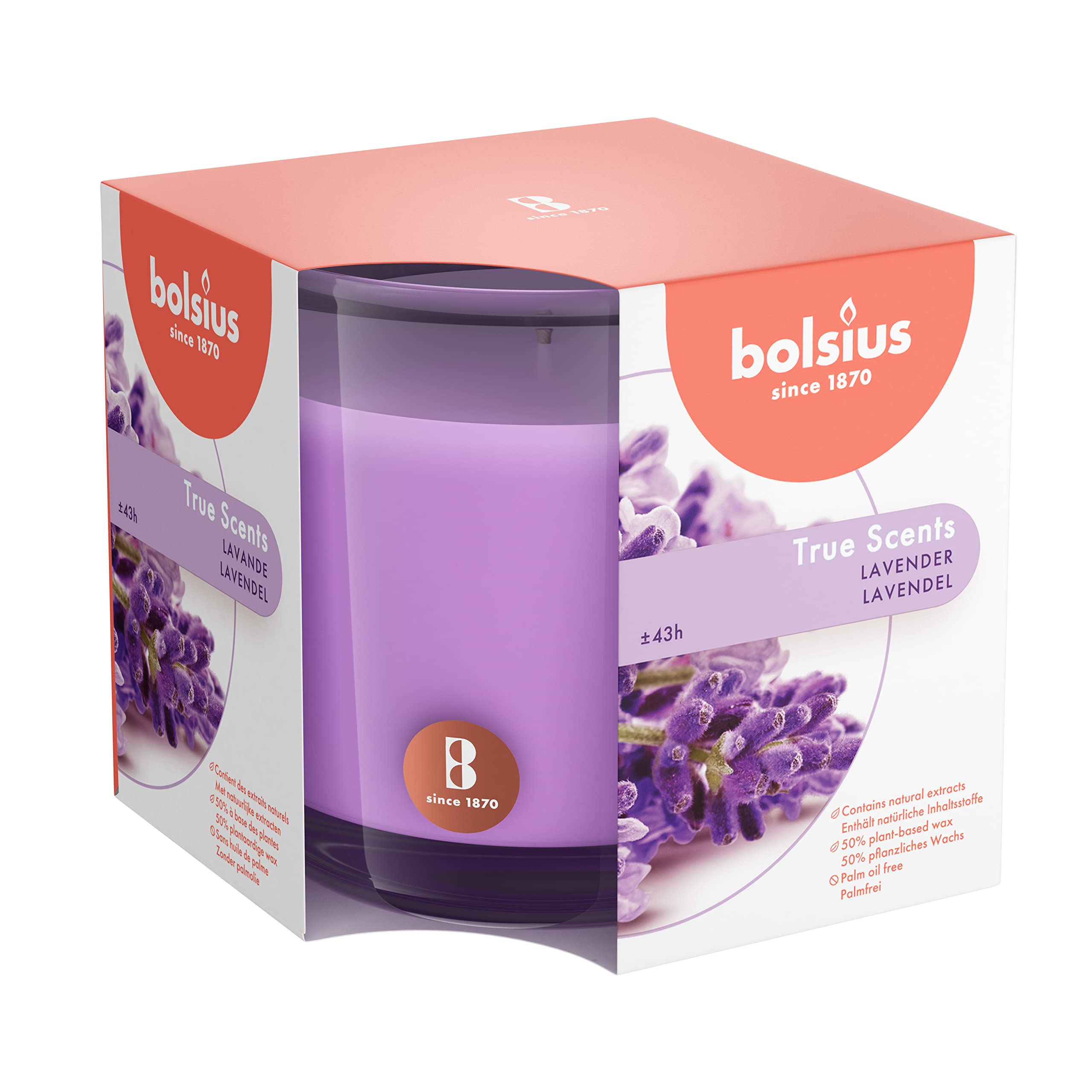 Bolsius Premium Lavender Candle in an 8oz jar for long-lasting aroma.