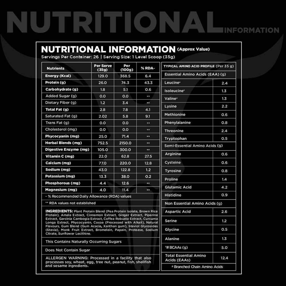 Bolt Nutrition Biozyme Plant Protein nutrition facts showcase complete amino profile