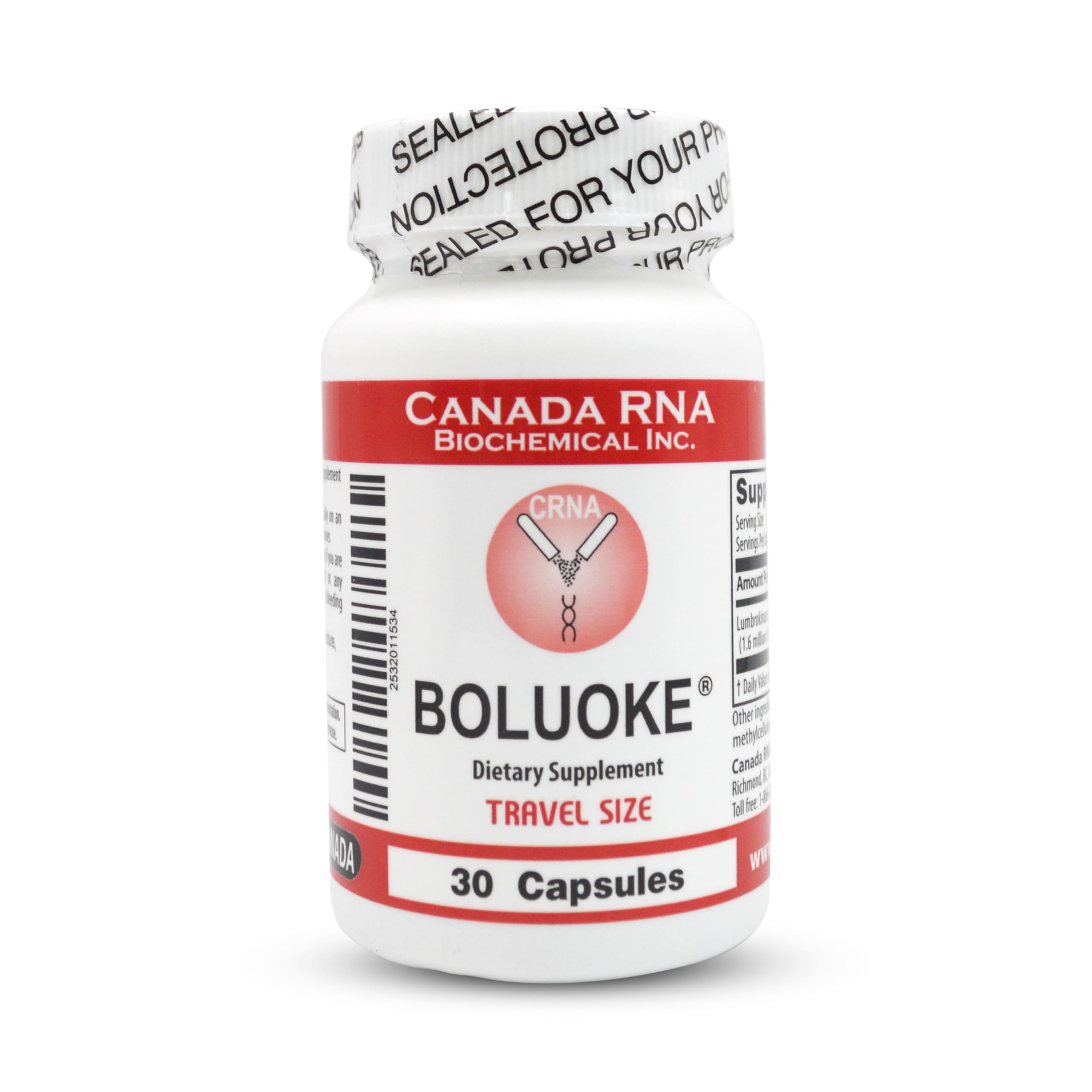Boluoke Canada RNA lumbrokinase bottle showing circulatory support potential