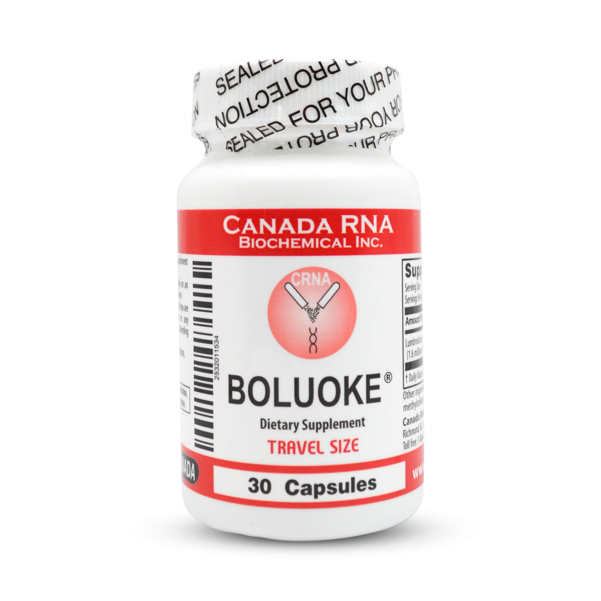 Boluoke Canada RNA lumbrokinase bottle showing circulatory support potential
