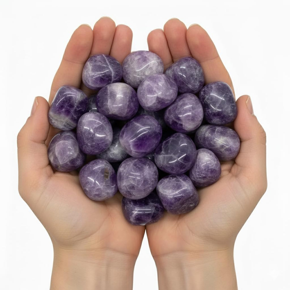 Bombay Crystals Export amethyst tumbled stone ideal for meditation sessions and Reiki focus.