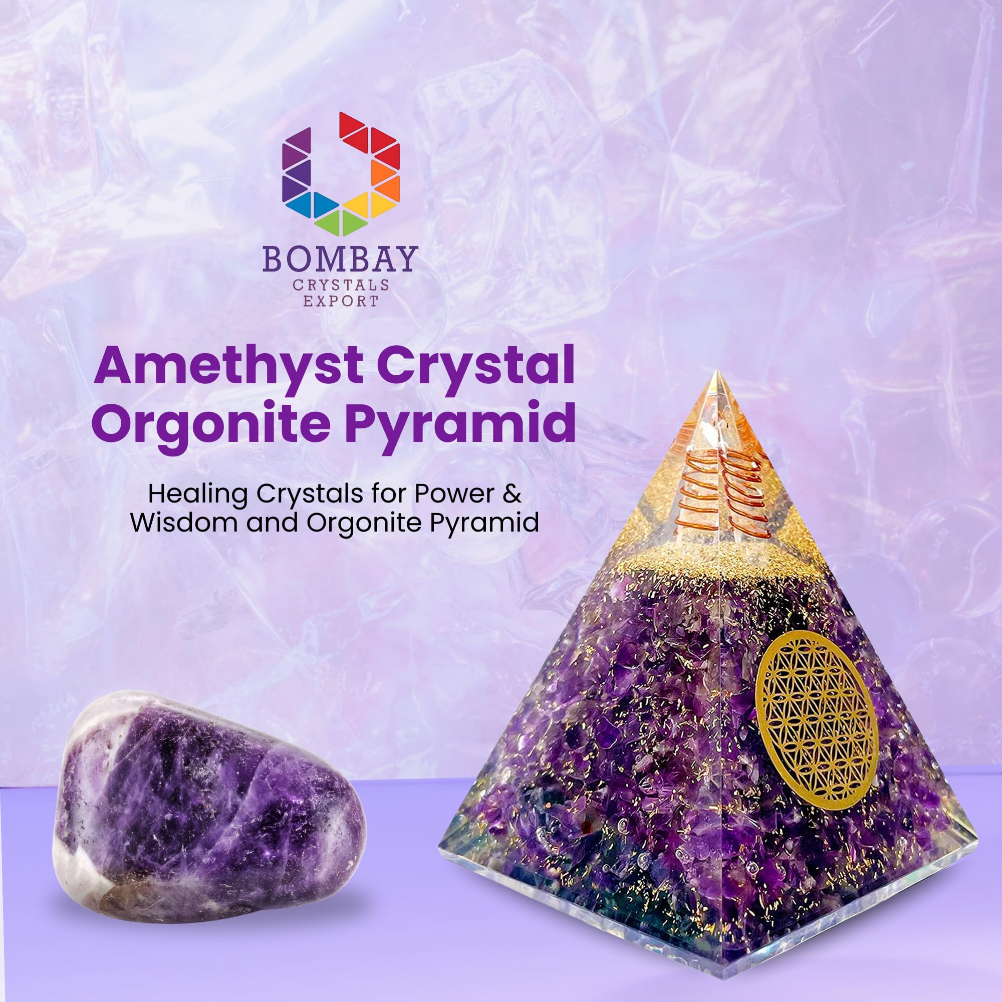 Bombay Crystals Export orgonite pyramid on desk promotes tranquil energy during work