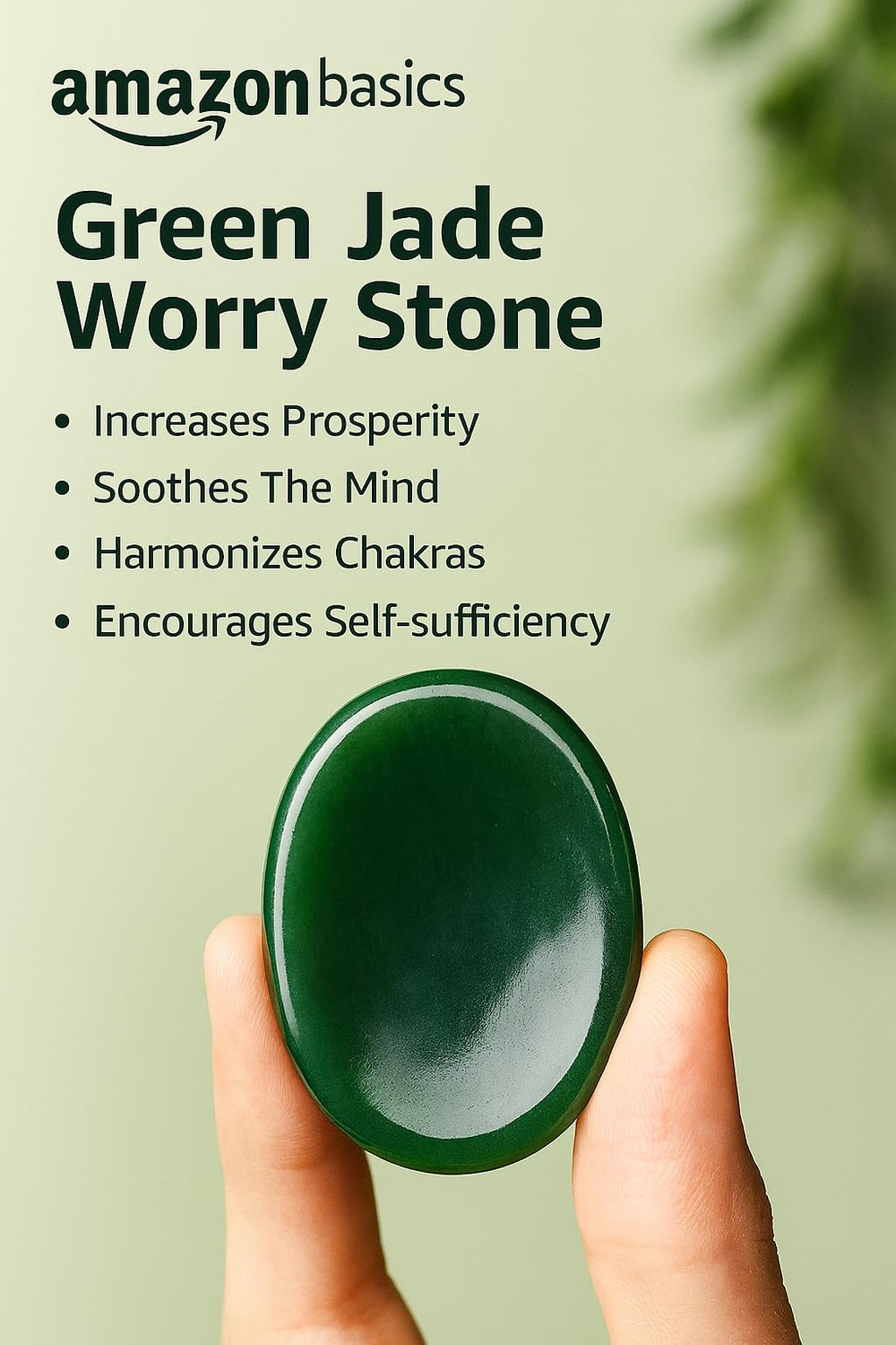 Bombay Crystals Export green jade worry stone used for meditation.