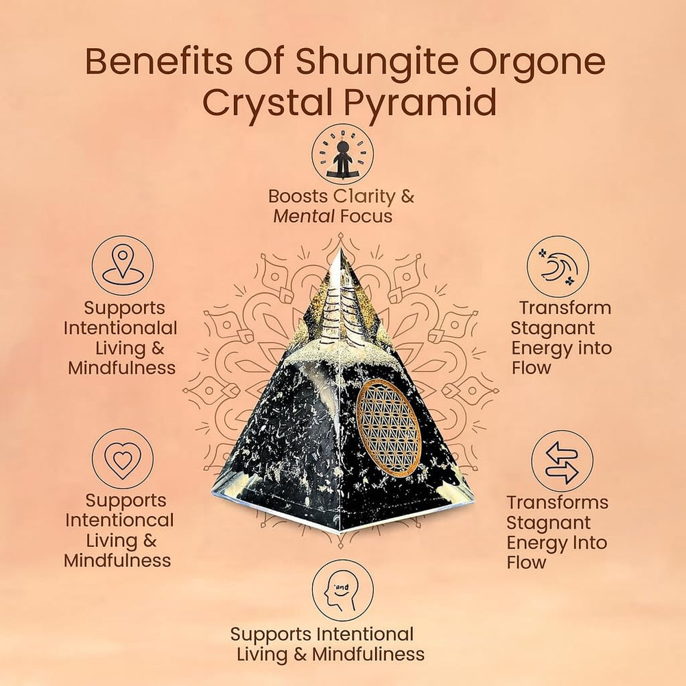 Bombay Crystals Export orgone pyramid for meditation and space calm.