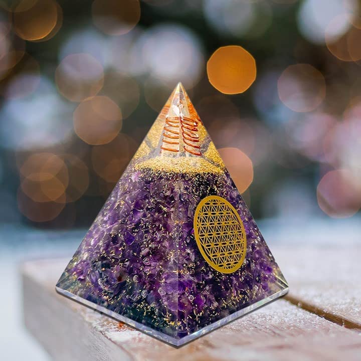 Bombay Crystals Export resin-copper amethyst pyramid enhances room atmosphere