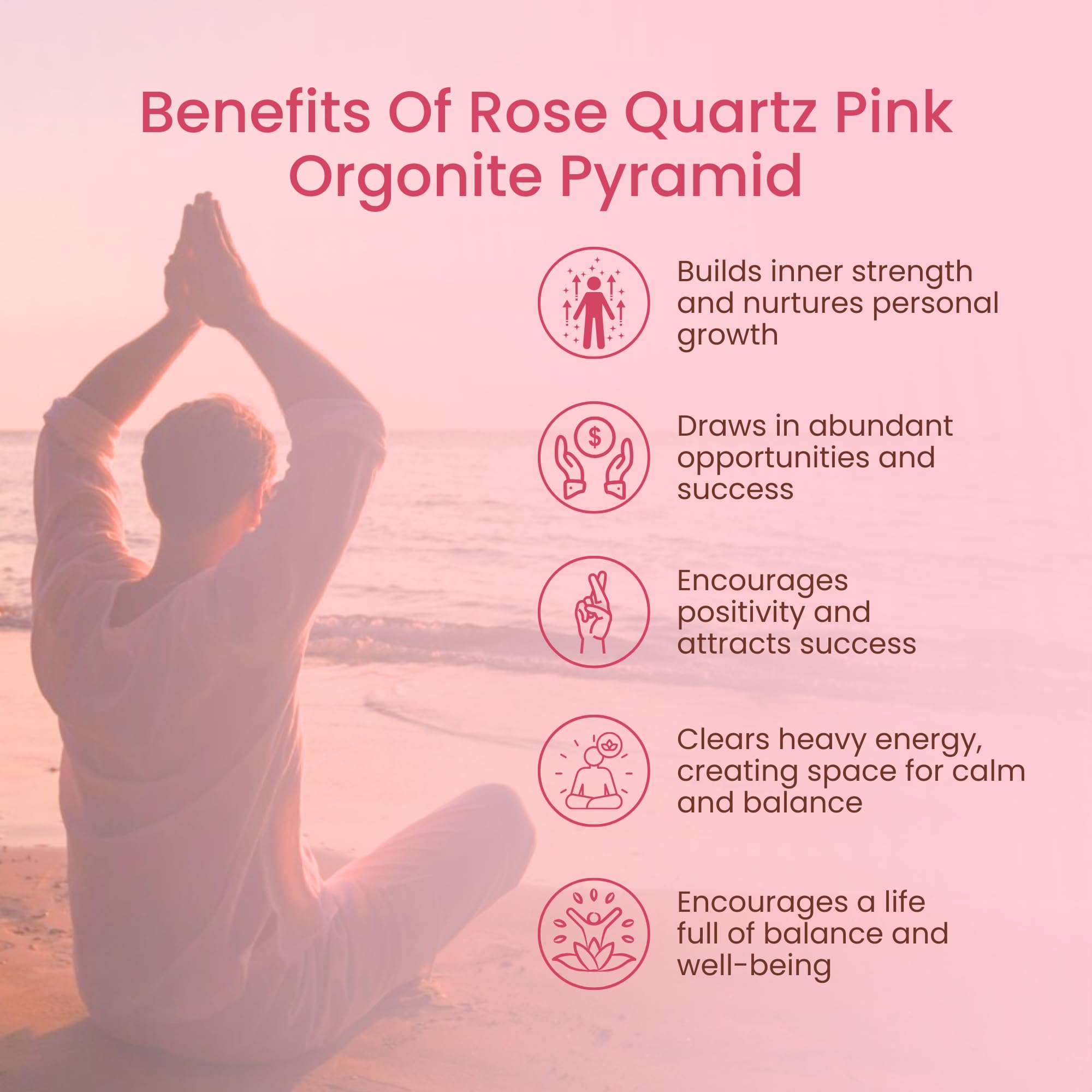 Bombay Crystals Export Rose Quartz Orgone Pyramid living room decor for gentle harmony.