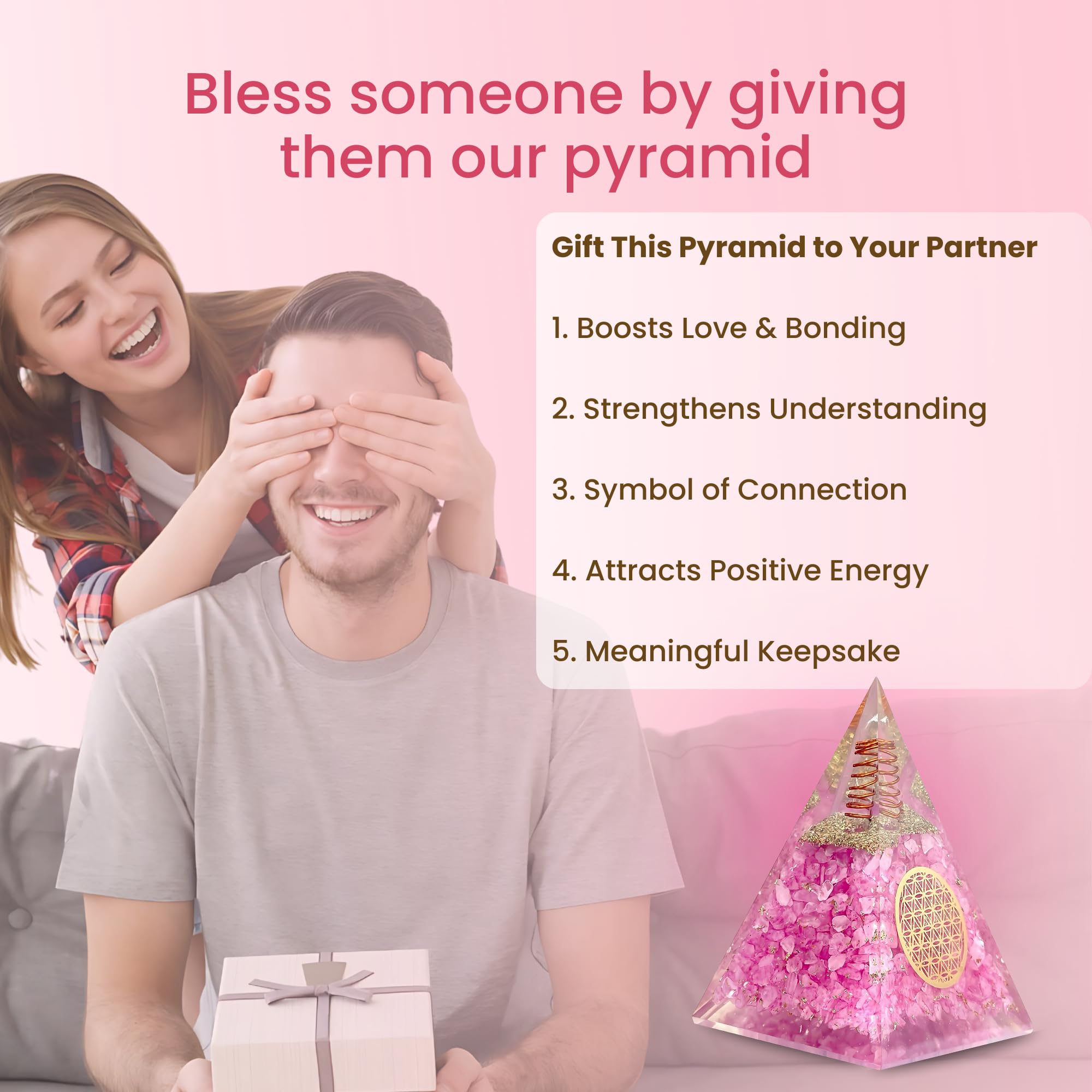 Bombay Crystals Export Rose Quartz Orgone Pyramid ideal for mindful energy rituals.