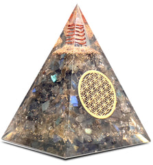 Bombay Crystals Export Labradorite orgonite pyramid with iridescent shimmer for balanced energy vibe.