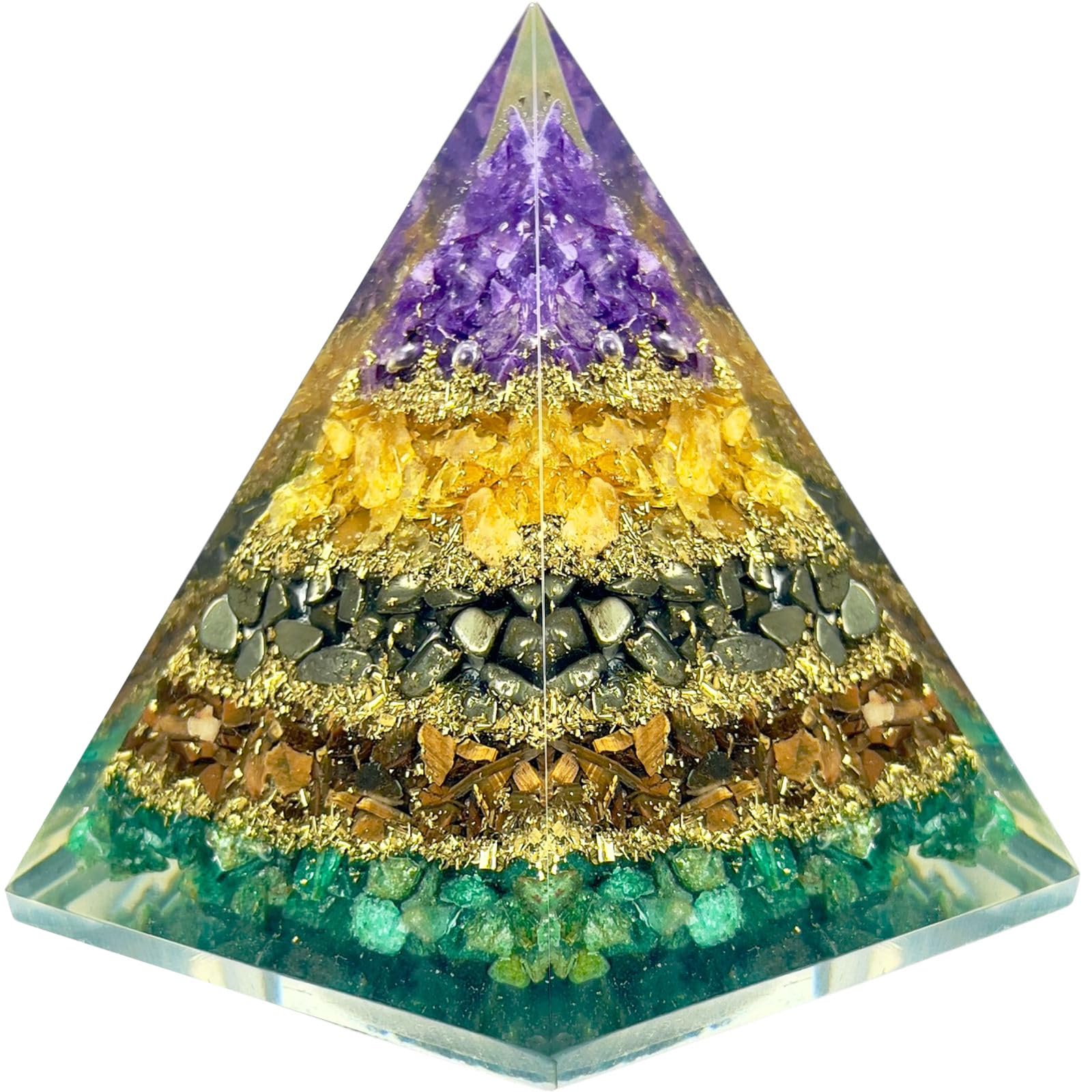 Bombay Crystals Money Magnet Pyramid close-up with amethyst and citrine for wealth focus.