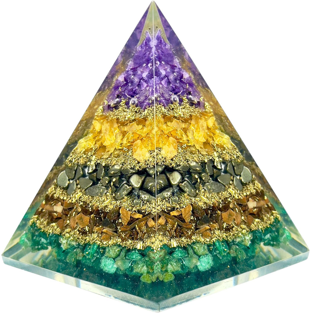 Bombay Crystals Money Magnet Pyramid close-up with amethyst and citrine for wealth focus.
