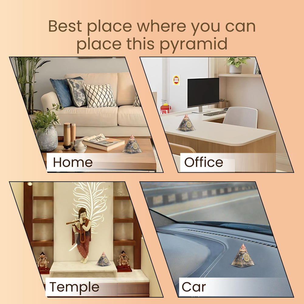 Bombay Crystals Export Orgone pyramid glows softly when lit, enhancing ambience.