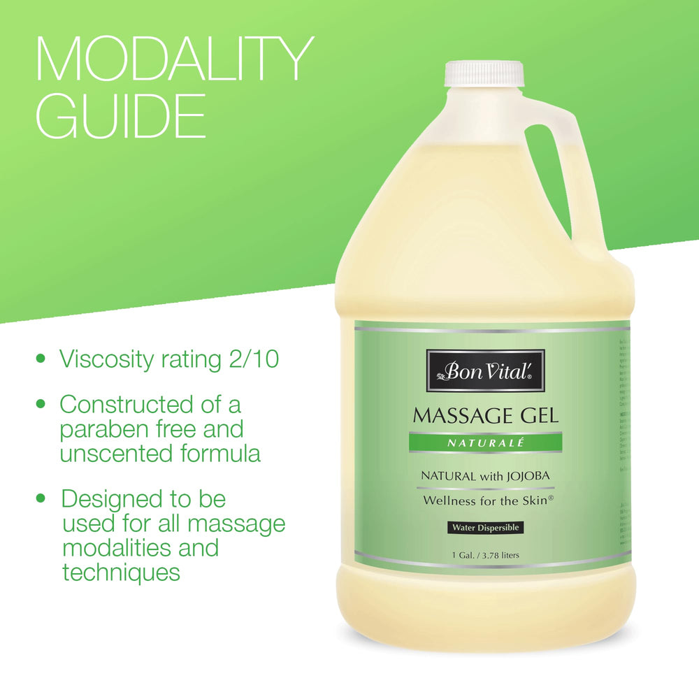 Bon Vital' Naturale Gel provides a light, maximum-glide base for Swedish and deep tissue work.