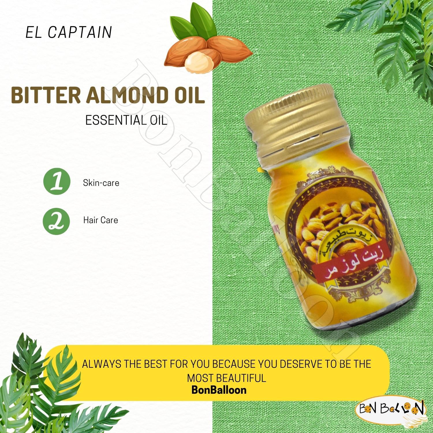 Elcaptain Bitter Almond Oil applied for nourishing hair care.