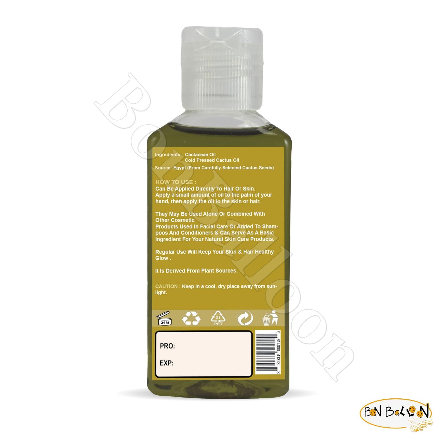 Bonballoon Nature Max cactus oil label-front highlighting pure cold-pressed formula.