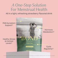 Bond Cycle Care bottle label highlighting vegan, non-GMO promise for hormone balance.