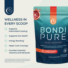 Bondi Pure Blood Orange powder tub ready for quick mixing to support daily energy.